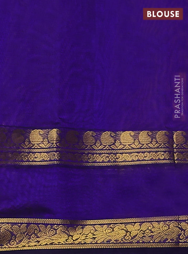 Silk cotton saree yellow and blue with plain body and retttapet zari woven border