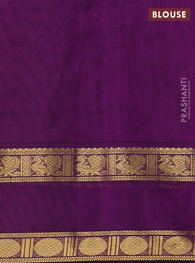 Silk cotton saree lime yellow and purple with plain body and rettapet zari woven border
