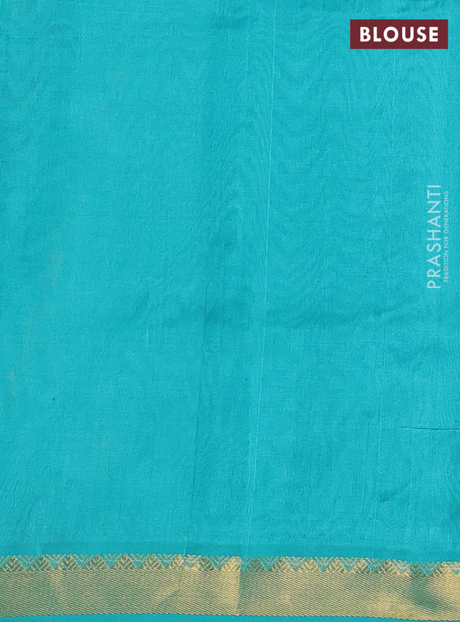 Silk cotton saree deep maroon and teal green with plain body and zari woven border