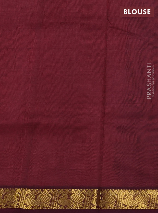 Silk cotton saree peach shade and coffee brown with plain body and annam zari woven border