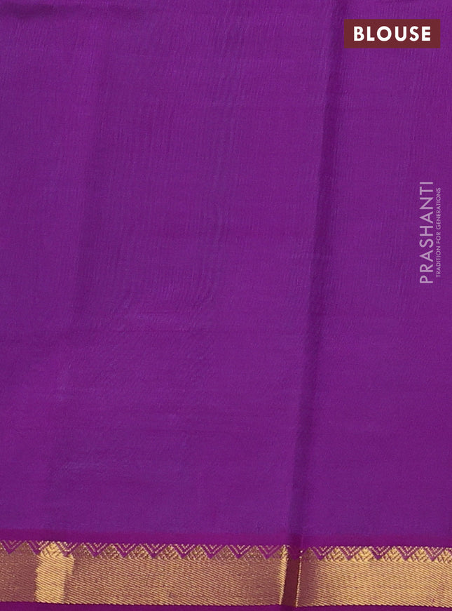 Silk cotton saree teal blue and purple with plain body and zari woven border