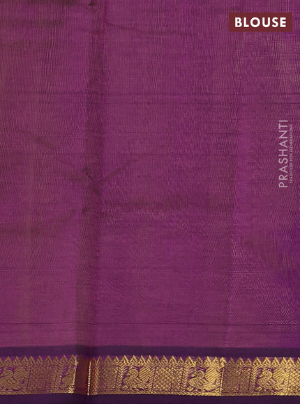 Silk cotton saree lime yellow and purple with plain body and zari woven border