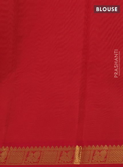 Silk cotton saree dark mustard and red with plain body and zari woven border