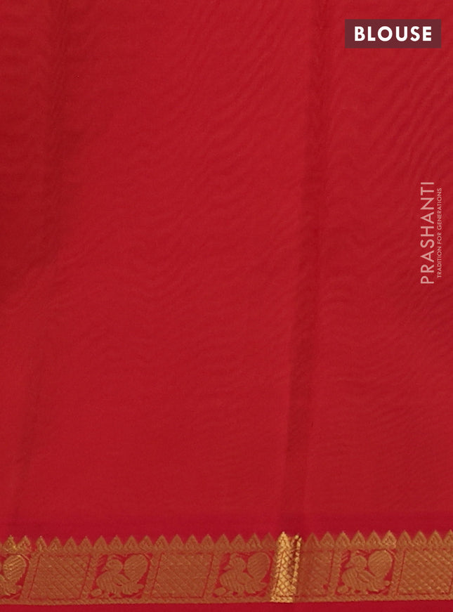 Silk cotton saree dark mustard and red with plain body and zari woven border