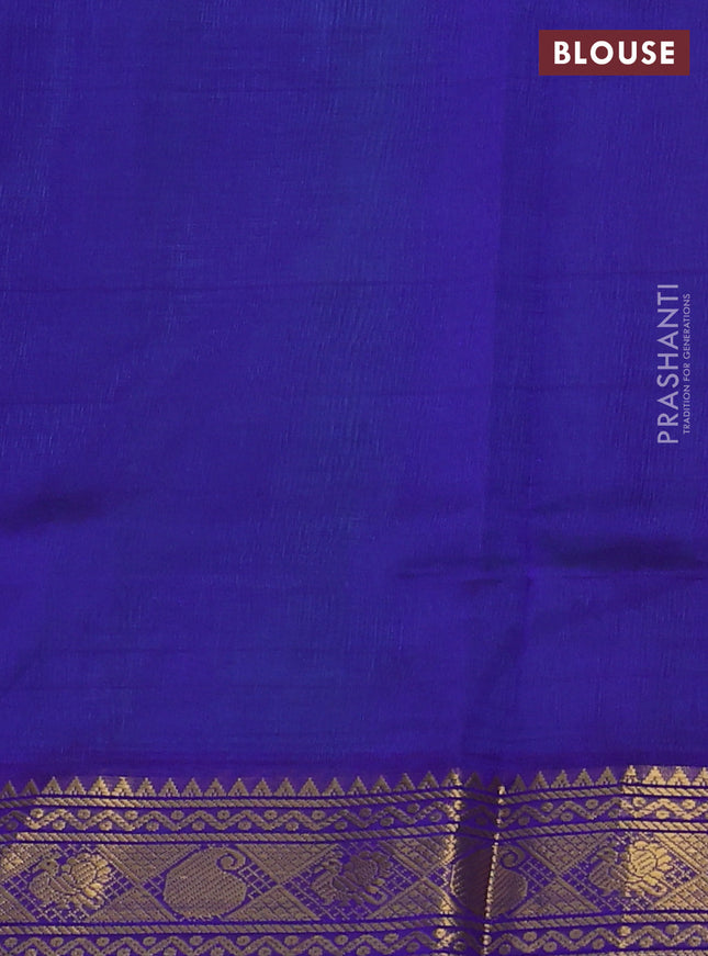 Silk cotton saree teal blue and blue with plain body and zari woven border