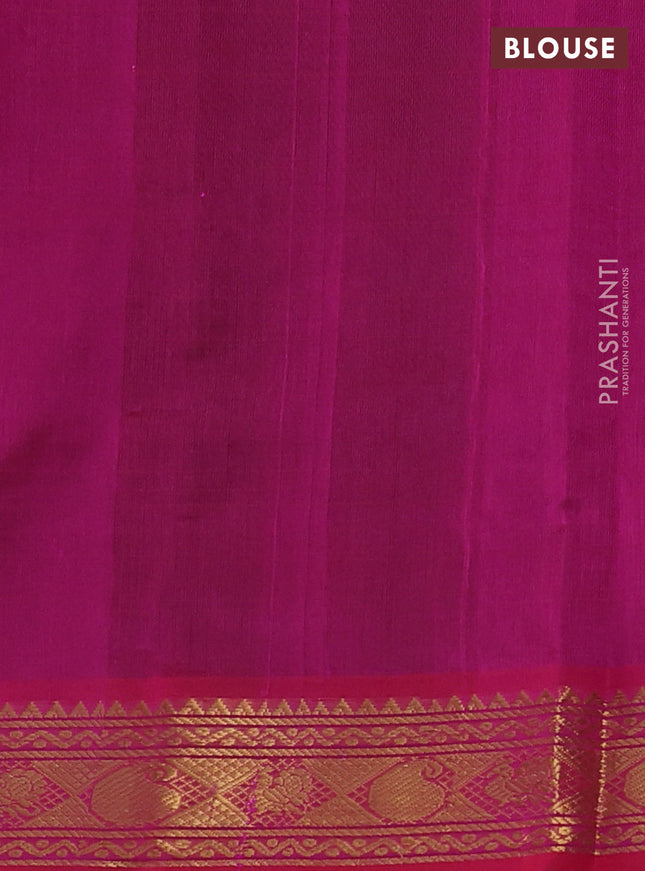 Silk cotton saree green and pink with plain body and zari woven border