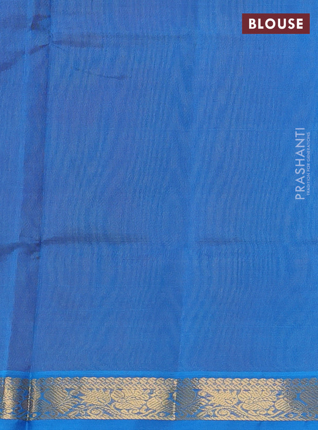 Silk cotton saree sunset orange and cs blue with plain body and annam zari woven border