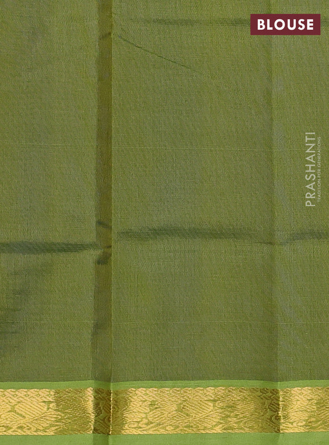 Silk cotton saree blue and light green with plain body and annam zari woven border