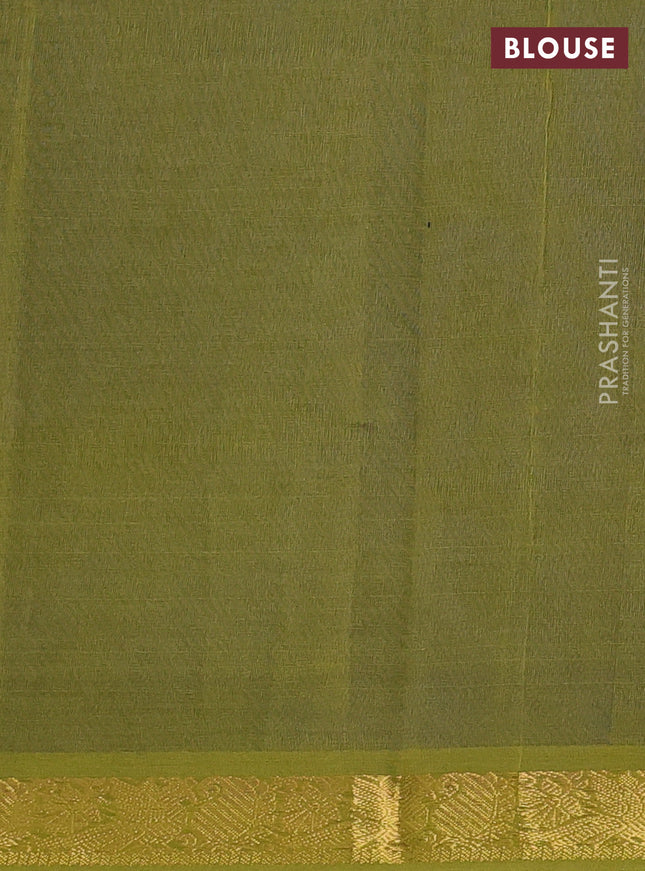 Silk cotton saree blue and sap green with plain body and peacock zari woven border