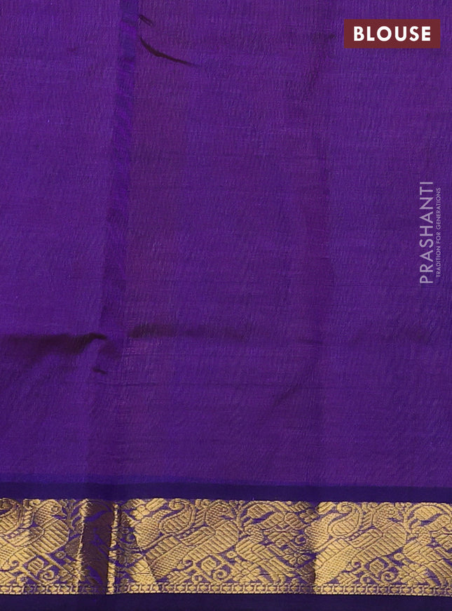 Silk cotton saree sunset orange and blue with plain body and peacock zari woven border