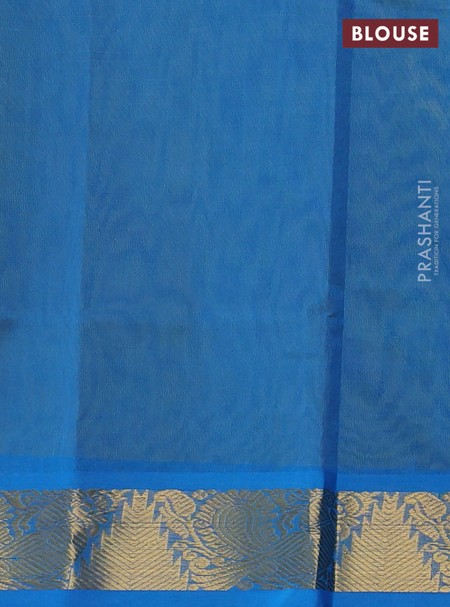 Silk cotton saree lime yellow and cs blue with plain body and annam & temple zari woven border