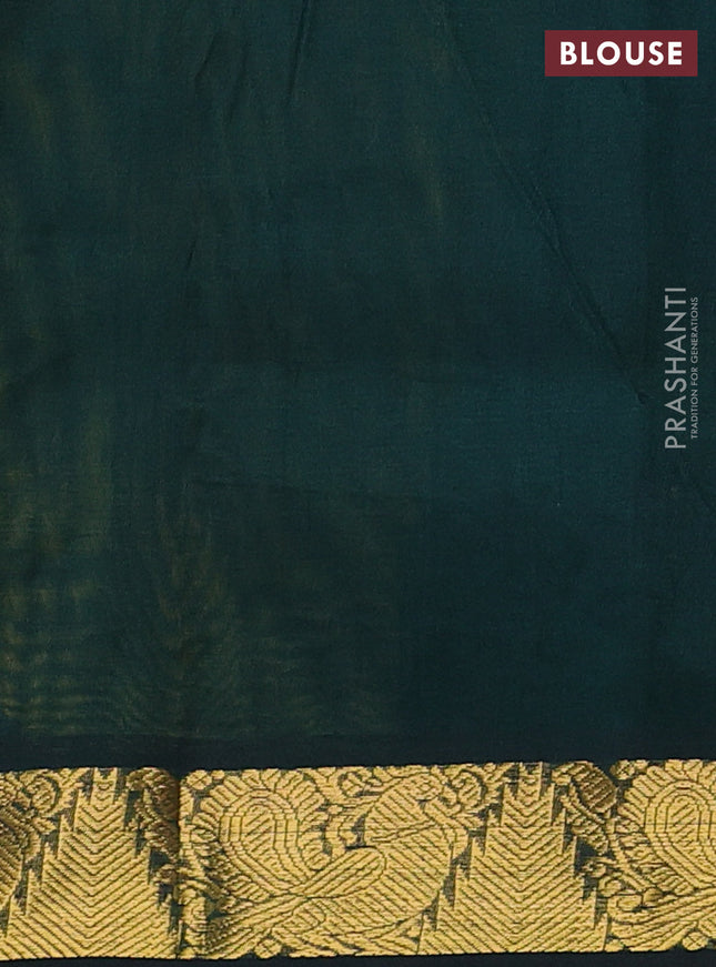 Silk cotton saree lime yellow and bottle green with plain body and annam & temple zari woven border