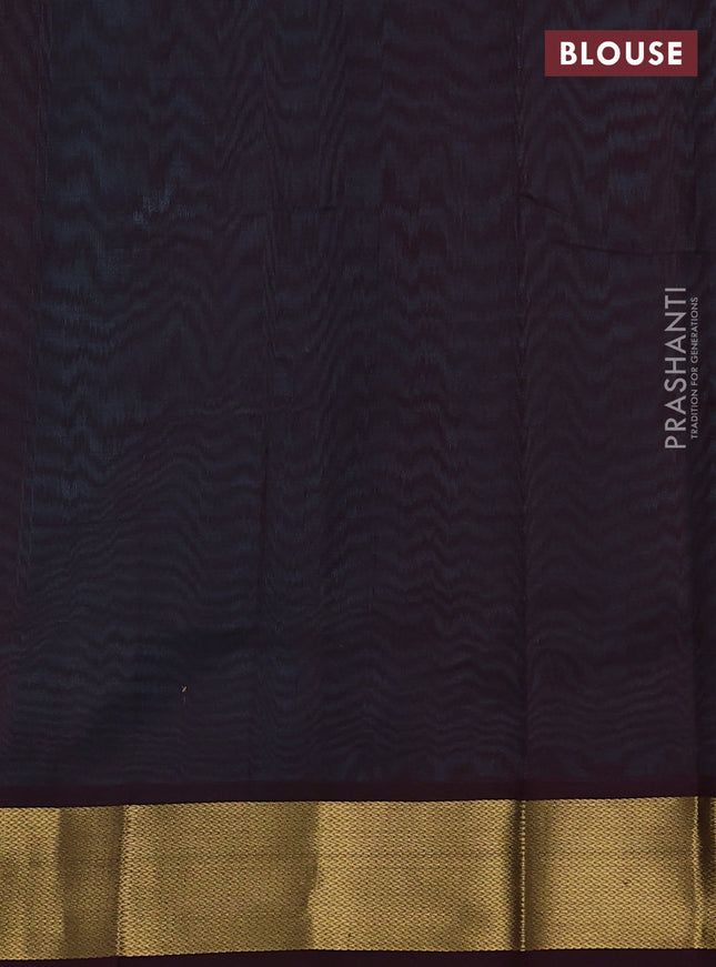 Silk cotton saree teal blue and coffee brown with plain body and zari woven border