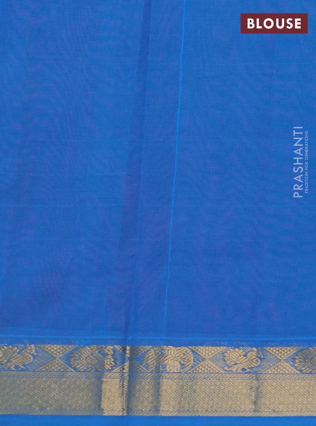 Silk cotton saree purple and cs blue with plain body and zari woven border