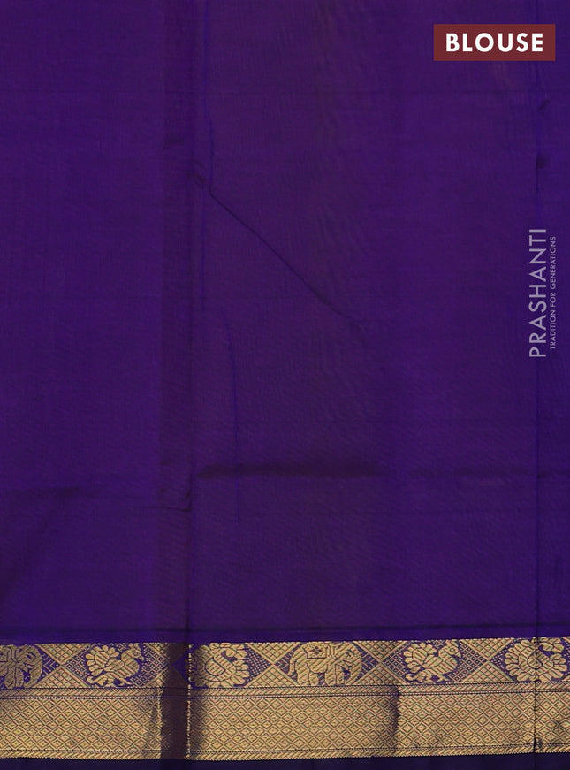 Silk cotton saree dark mustard and blue with plain body and zari woven border