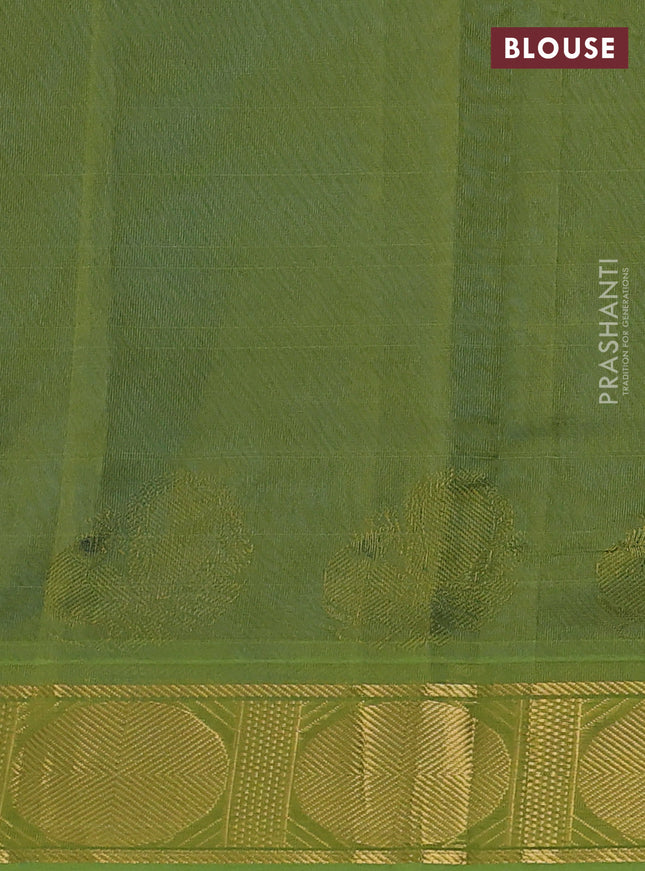 Silk cotton saree peacock blue and mehendi green with plain body and rudhraksha zari woven border