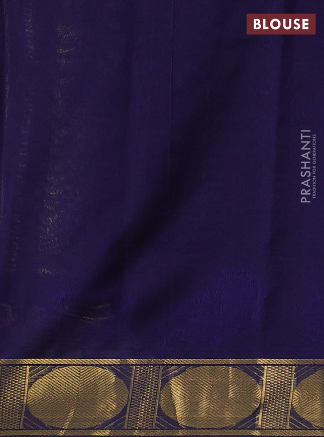 Silk cotton saree peach pink and navy blue with plain body and rudhraksha zari woven border