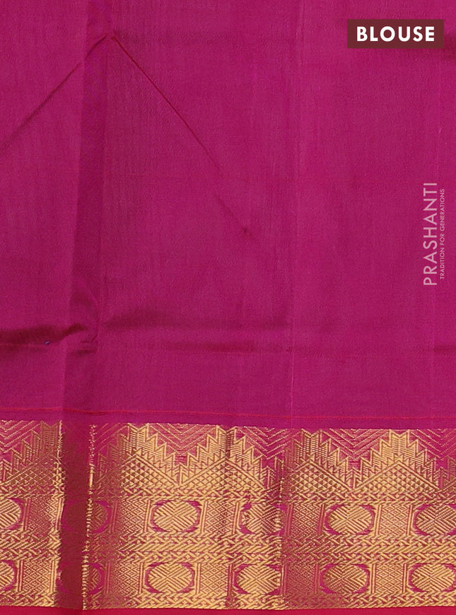 Silk cotton saree green and pink with plain body and zari woven border
