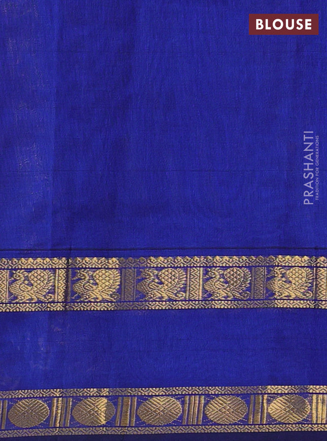Silk cotton saree dark peach pink and blue with plain body and rettapet zari woven border