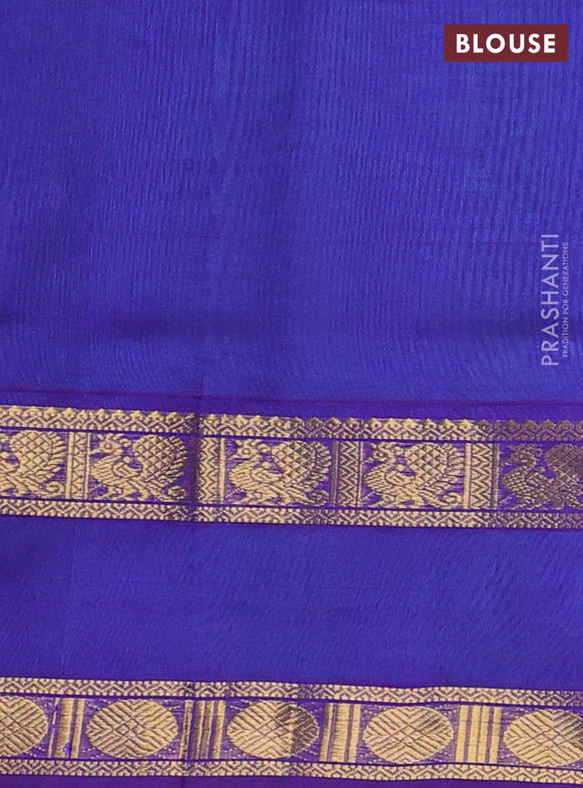 Silk cotton saree teal blue and blue with plain body and rettapet zari woven border