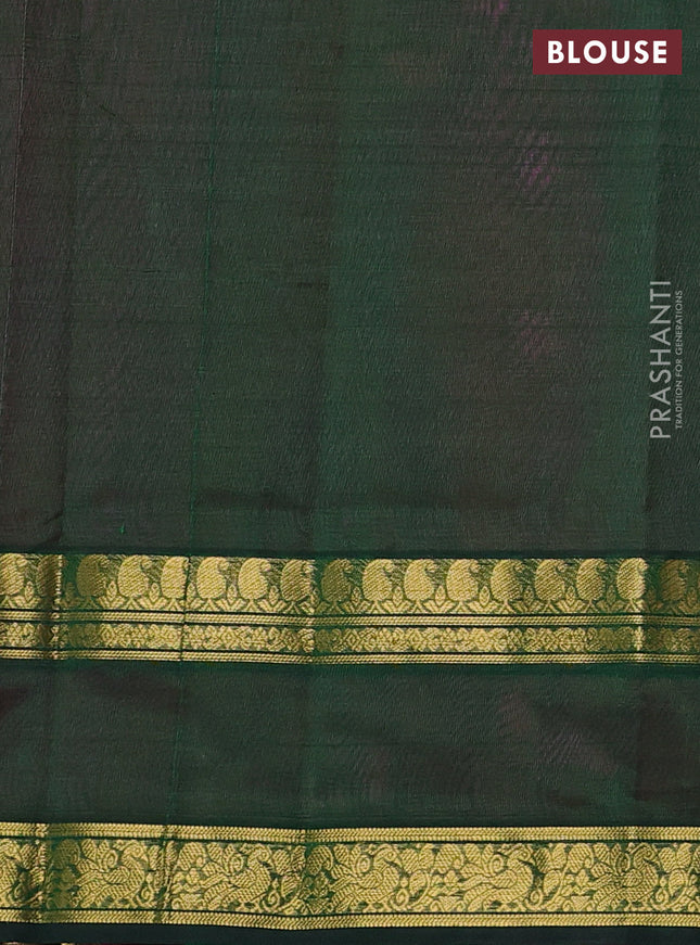 Silk cotton saree pink and green with plain body and rettapet zari woven border