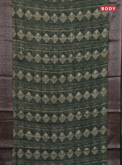 Chanderi silk cotton saree sap green with allover geometric prints and banarasi style border