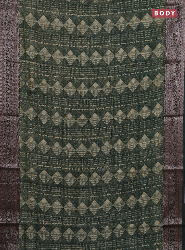 Chanderi silk cotton saree sap green with allover geometric prints and banarasi style border