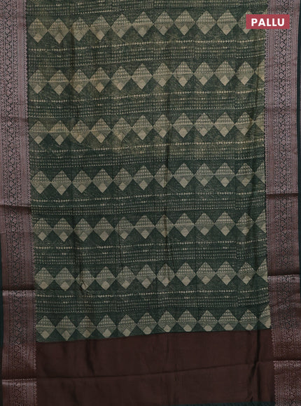 Chanderi silk cotton saree sap green with allover geometric prints and banarasi style border
