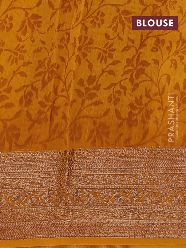 Chanderi silk cotton saree mustard yellow with allover geometric prints and banarasi style border