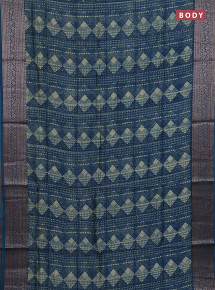 Chanderi silk cotton saree peacock blue with allover geometric prints and banarasi style border