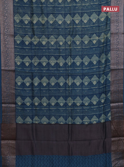 Chanderi silk cotton saree peacock blue with allover geometric prints and banarasi style border