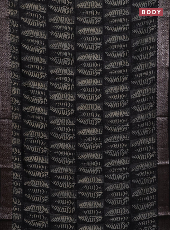Chanderi silk cotton saree black with allover prints and banarasi style border