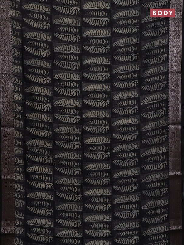Chanderi silk cotton saree black with allover prints and banarasi style border