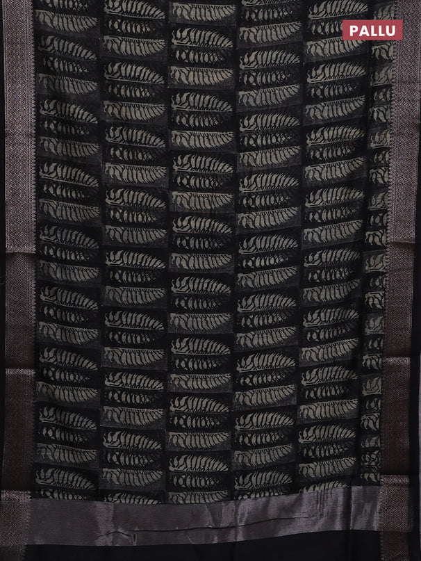 Chanderi silk cotton saree black with allover prints and banarasi style border