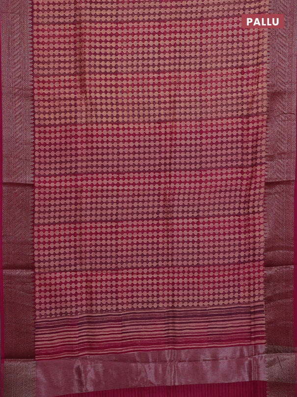 Chanderi silk cotton saree pink with allover butta prints and banarasi style border