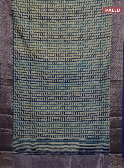 Chanderi silk cotton saree beige and navy blue with allover prints  and banarasi style border