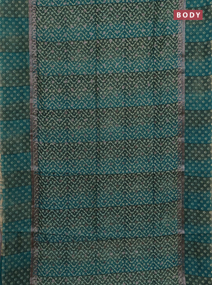 Chanderi silk cotton saree green with allover prints & woven buttas and woven printed border