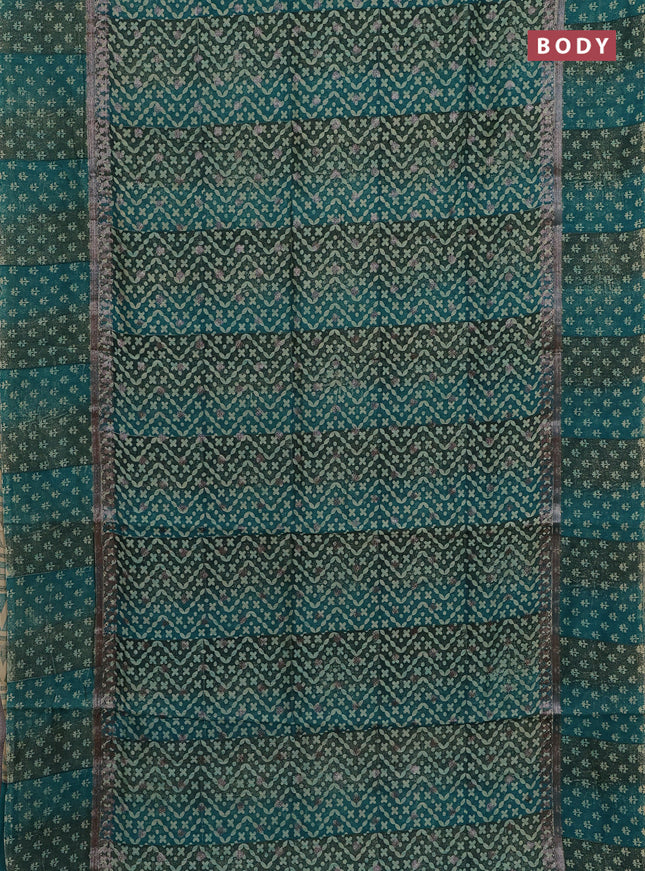 Chanderi silk cotton saree green with allover prints & woven buttas and woven printed border