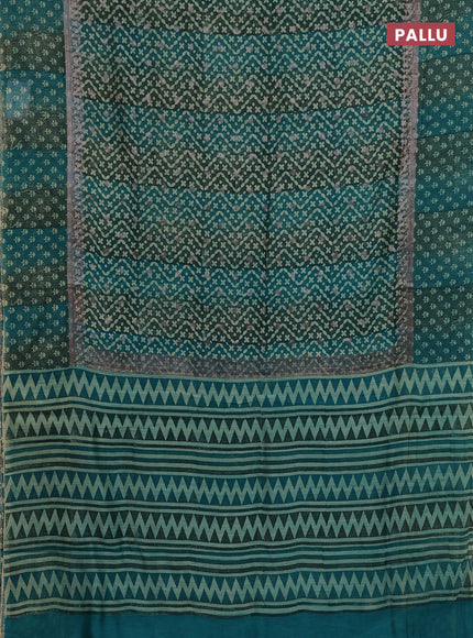 Chanderi silk cotton saree green with allover prints & woven buttas and woven printed border