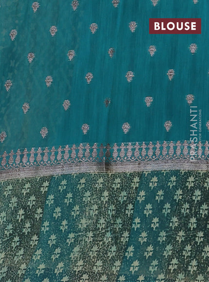 Chanderi silk cotton saree green with allover prints & woven buttas and woven printed border