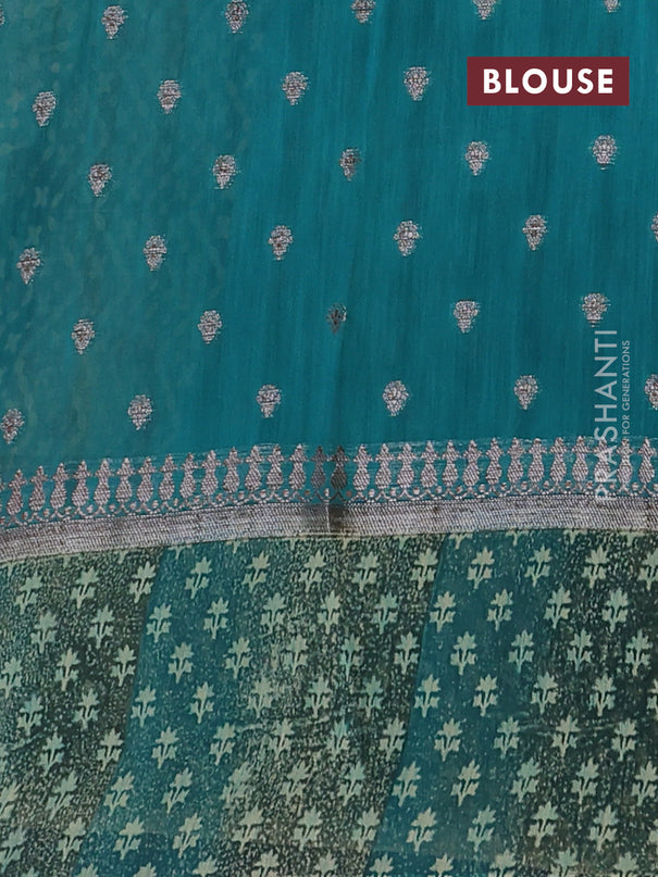 Chanderi silk cotton saree green with allover prints & woven buttas and woven printed border