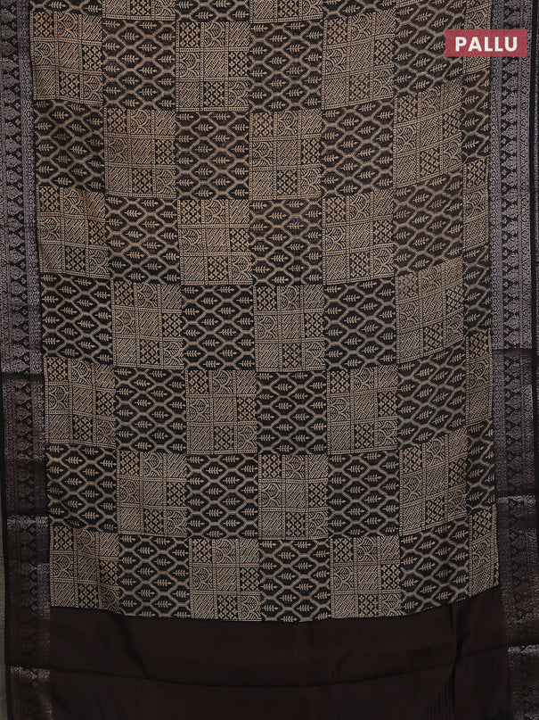 Chanderi silk cotton saree black with allover prints and banarasi style border