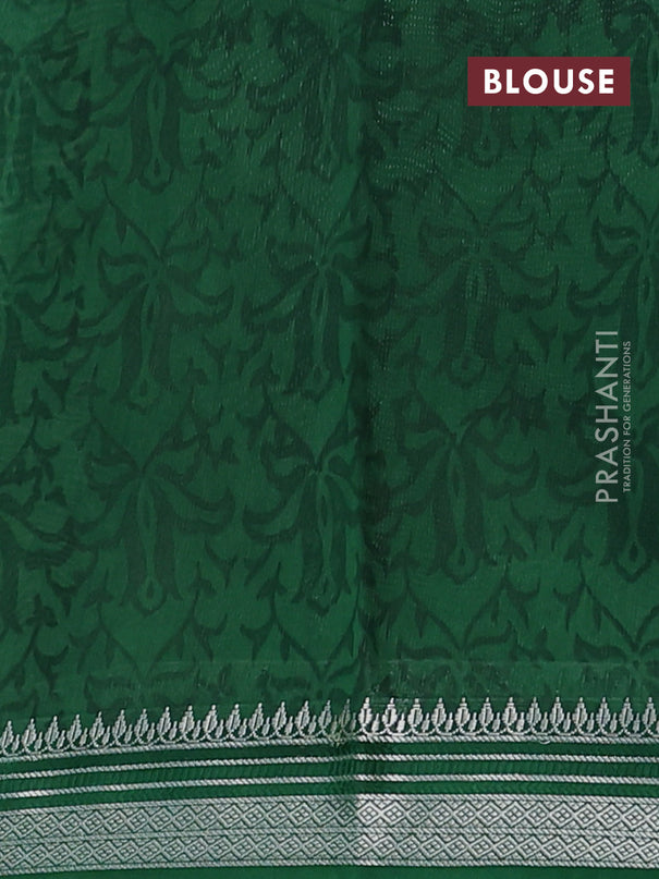Chanderi silk cotton saree beige and bottle green with allover prints and silver zari woven border