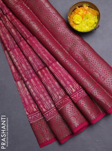 Chanderi silk cotton saree mauve pink with allover prints and banarasi style border