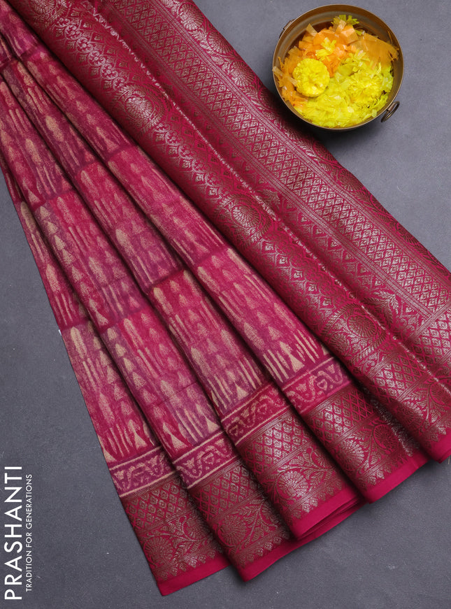 Chanderi silk cotton saree mauve pink with allover prints and banarasi style border