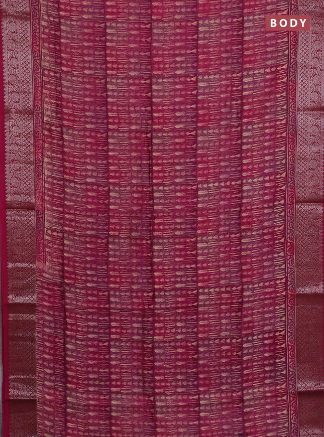 Chanderi silk cotton saree mauve pink with allover prints and banarasi style border