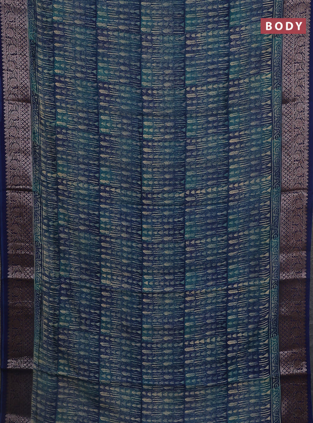 Chanderi silk cotton saree teal green and teal blue with allover prints and banarasi style border