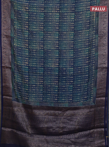 Chanderi silk cotton saree teal green and teal blue with allover prints and banarasi style border