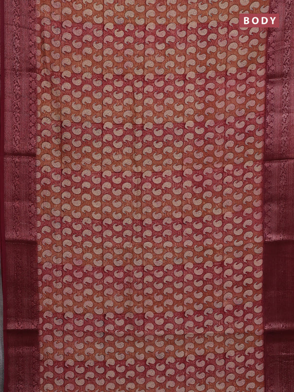 Chanderi silk cotton saree maroon with allover paisley prints and banarasi style border