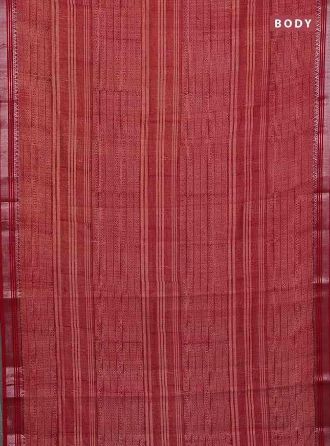 Chanderi silk cotton saree red with allover prints and silver zari woven border